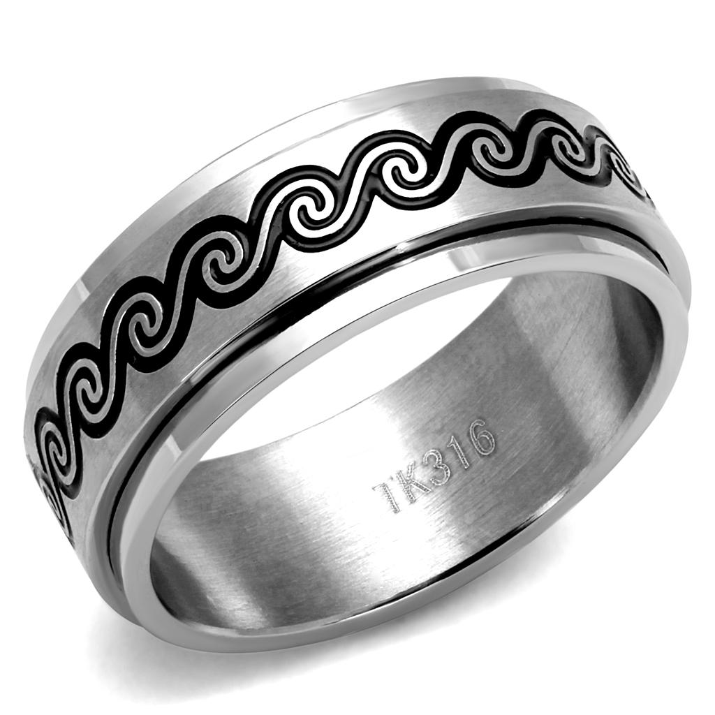 TK2930 - High polished (no plating) Stainless Steel Ring with Epoxy  in Jet-0