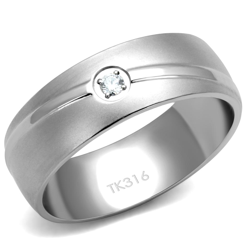 TK2931 - High polished (no plating) Stainless Steel Ring with AAA Grade CZ  in Clear-0