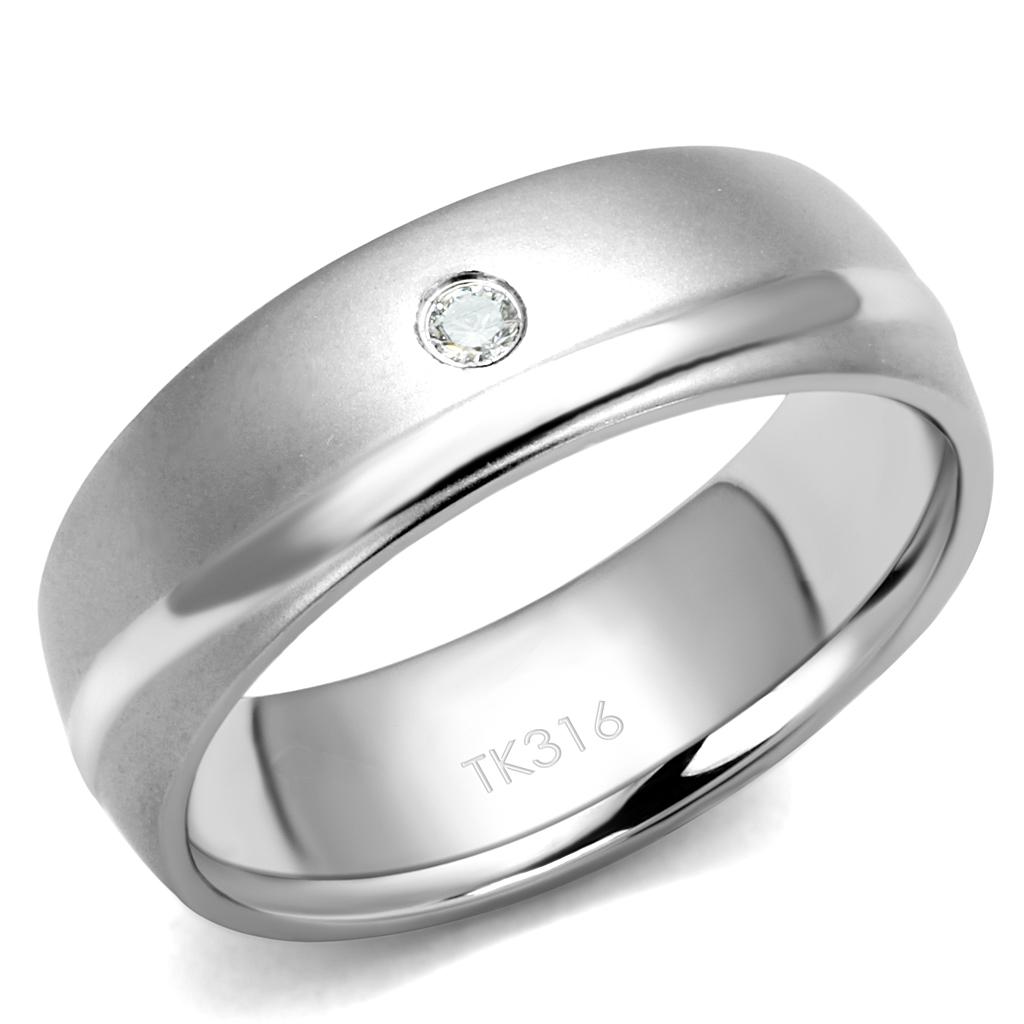 TK2932 - High polished (no plating) Stainless Steel Ring with AAA Grade CZ  in Clear-0