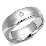 TK2932 - High polished (no plating) Stainless Steel Ring with AAA Grade CZ  in Clear-0