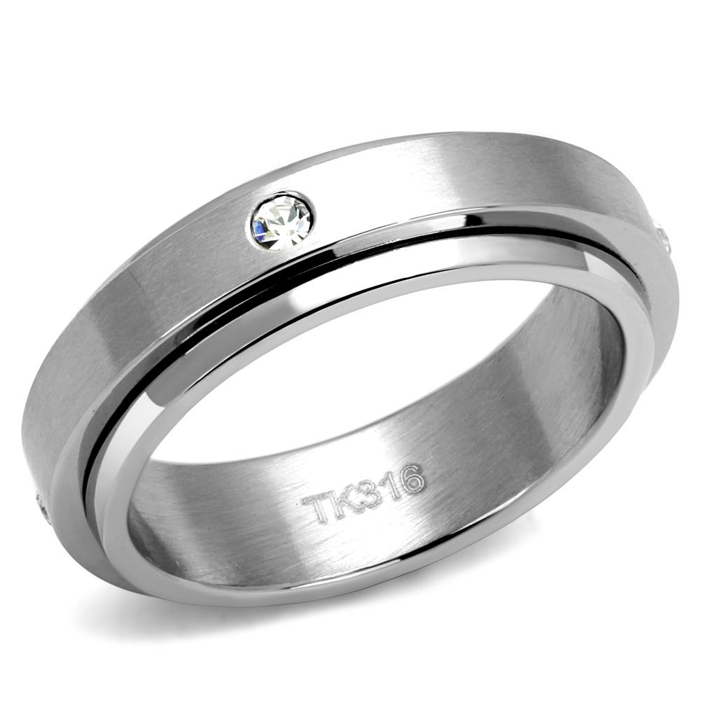 TK2933 - High polished (no plating) Stainless Steel Ring with AAA Grade CZ  in Clear-0