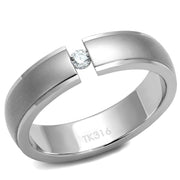 TK2935 - High polished (no plating) Stainless Steel Ring with AAA Grade CZ  in Clear-0