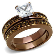 TK2954 - IP Coffee light Stainless Steel Ring with AAA Grade CZ  in Clear-0