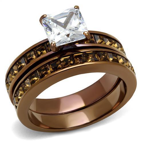 TK2954 - IP Coffee light Stainless Steel Ring with AAA Grade CZ  in Clear-0