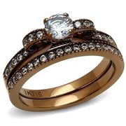 TK2955 - IP Coffee light Stainless Steel Ring with AAA Grade CZ  in Clear-0