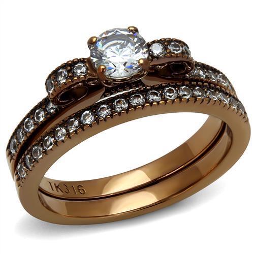 TK2955 - IP Coffee light Stainless Steel Ring with AAA Grade CZ  in Clear-0