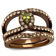 TK2956 - IP Coffee light Stainless Steel Ring with AAA Grade CZ  in Olivine color-0