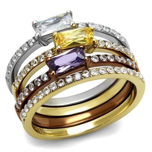 TK2960 - Three Tone (IP Gold & IP Light coffee & High Polished) Stainless Steel Ring with AAA Grade CZ  in Multi Color-0