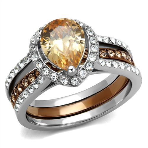 TK2961 - Two Tone IP Light Brown (IP Light coffee) Stainless Steel Ring with AAA Grade CZ  in Champagne-0