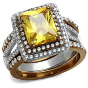 TK2962 - Two Tone IP Light Brown (IP Light coffee) Stainless Steel Ring with AAA Grade CZ  in Topaz-0