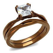 TK2964 - IP Coffee light Stainless Steel Ring with AAA Grade CZ  in Clear-0