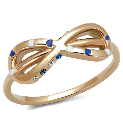 TK2966 - IP Rose Gold(Ion Plating) Stainless Steel Ring with Top Grade Crystal  in Sapphire-0