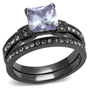TK2970 - IP Light Black  (IP Gun) Stainless Steel Ring with AAA Grade CZ  in Light Amethyst-0