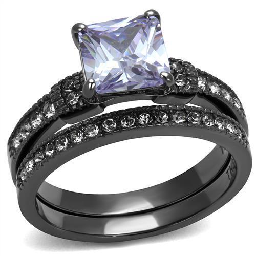 TK2970 - IP Light Black  (IP Gun) Stainless Steel Ring with AAA Grade CZ  in Light Amethyst-0