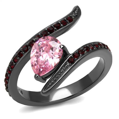TK2972 - IP Light Black  (IP Gun) Stainless Steel Ring with AAA Grade CZ  in Rose-0