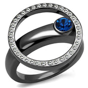 TK2974 - IP Light Black  (IP Gun) Stainless Steel Ring with Top Grade Crystal  in Capri Blue-0