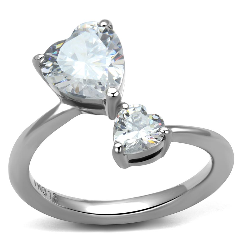 TK2981 - High polished (no plating) Stainless Steel Ring with AAA Grade CZ  in Clear-0