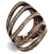 TK2985 - IP Coffee light Stainless Steel Ring with Top Grade Crystal  in Clear-0