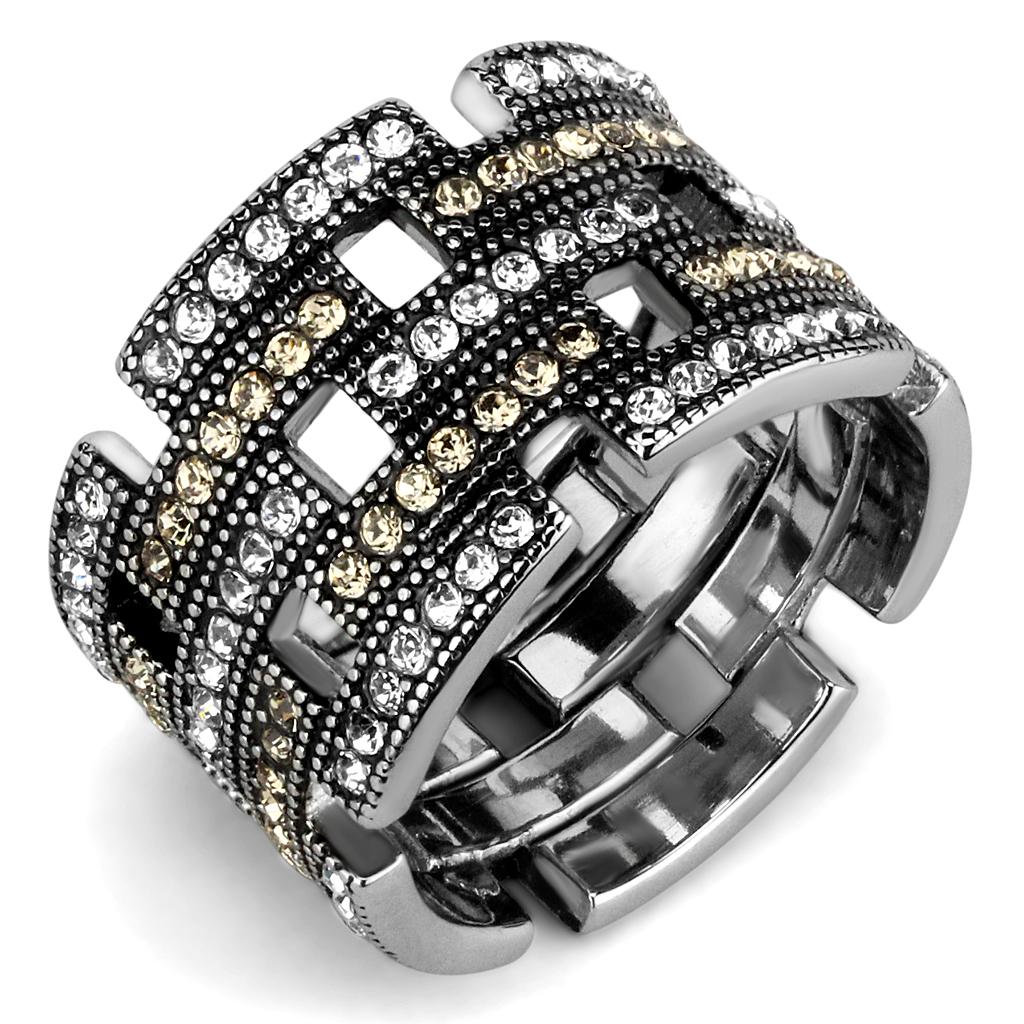 TK2987 - High polished (no plating) Stainless Steel Ring with Top Grade Crystal  in Multi Color-0