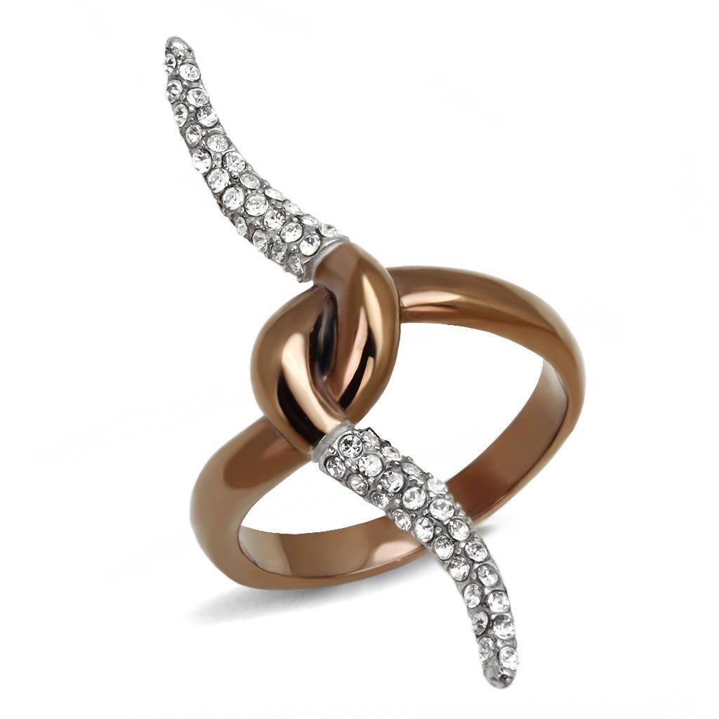 TK2991 - Two Tone IP Light Brown (IP Light coffee) Stainless Steel Ring with Top Grade Crystal  in Clear-0