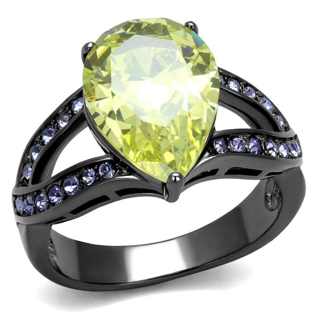 TK2997 - IP Light Black  (IP Gun) Stainless Steel Ring with AAA Grade CZ  in Apple Green color-0