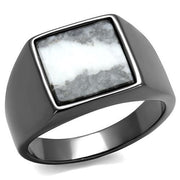 TK3005 - IP Light Black  (IP Gun) Stainless Steel Ring with Semi-Precious Zebra Jasper in Gray-0
