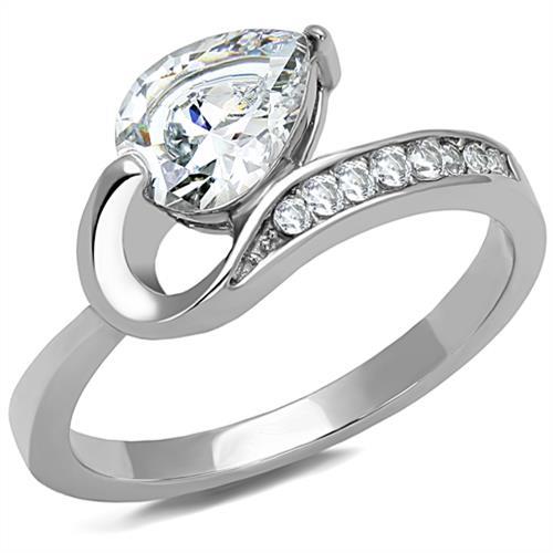 TK3022 - High polished (no plating) Stainless Steel Ring with AAA Grade CZ  in Clear-0