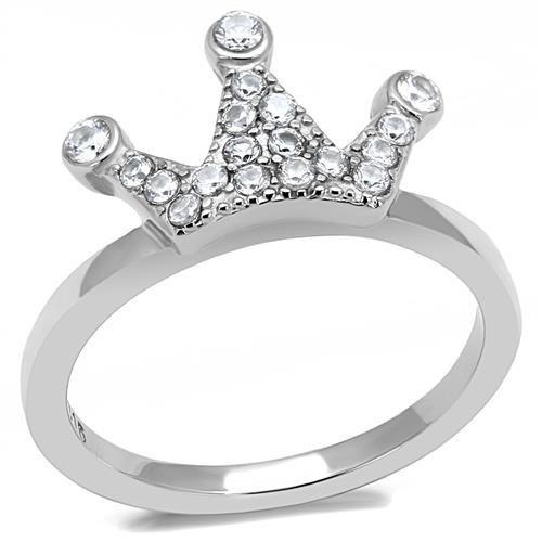 TK3024 - High polished (no plating) Stainless Steel Ring with AAA Grade CZ  in Clear-0