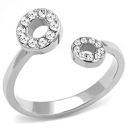 TK3025 - High polished (no plating) Stainless Steel Ring with Top Grade Crystal  in Clear-0