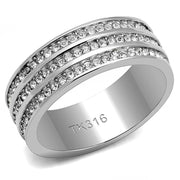 TK3028 - High polished (no plating) Stainless Steel Ring with Top Grade Crystal  in Clear-0