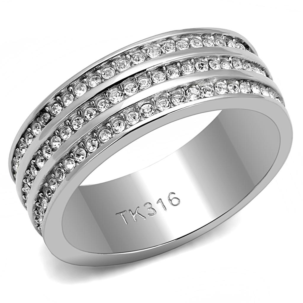 TK3028 - High polished (no plating) Stainless Steel Ring with Top Grade Crystal  in Clear-0