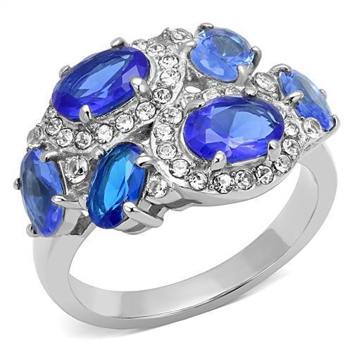TK3030 - High polished (no plating) Stainless Steel Ring with Synthetic Synthetic Glass in Sapphire-0