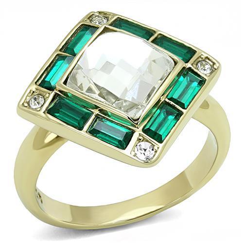 TK3036 - IP Gold(Ion Plating) Stainless Steel Ring with Synthetic Synthetic Glass in Clear-0