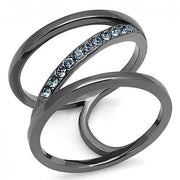TK3038 - IP Light Black  (IP Gun) Stainless Steel Ring with Top Grade Crystal  in Capri Blue-0
