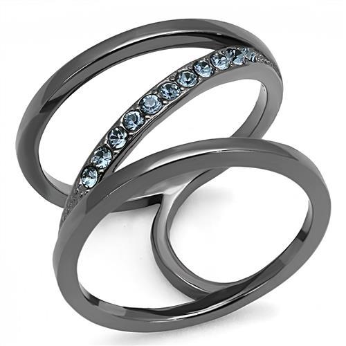 TK3038 - IP Light Black  (IP Gun) Stainless Steel Ring with Top Grade Crystal  in Capri Blue-0