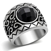TK303 - High polished (no plating) Stainless Steel Ring with AAA Grade CZ  in Jet-0