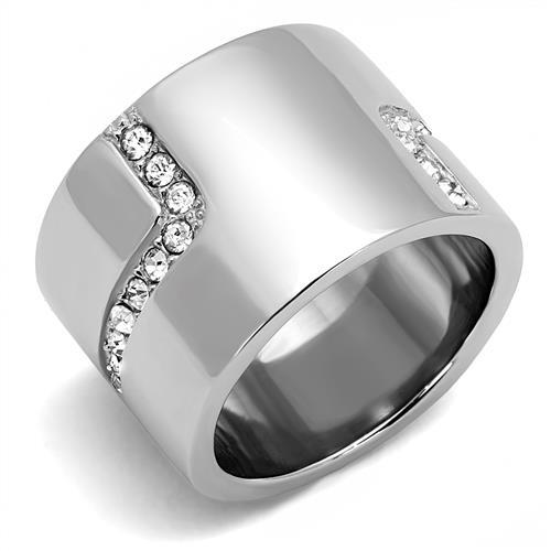 TK3040 - High polished (no plating) Stainless Steel Ring with Top Grade Crystal  in Clear-0