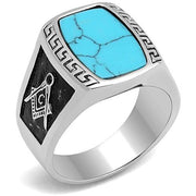 TK3044 - High polished (no plating) Stainless Steel Ring with Synthetic Turquoise in Sea Blue-0