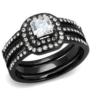 TK3048 - IP Black(Ion Plating) Stainless Steel Ring with AAA Grade CZ  in Clear-0