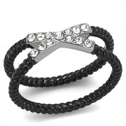 TK3053 - Two-Tone IP Black (Ion Plating) Stainless Steel Ring with Top Grade Crystal  in Clear-0