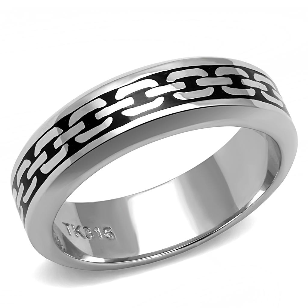 TK3061 - High polished (no plating) Stainless Steel Ring with Epoxy  in Jet-0