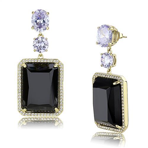 TK3070 - IP Gold(Ion Plating) Stainless Steel Earrings with Synthetic Synthetic Glass in Jet-0