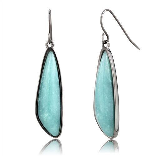 TK3072 - IP Light Black  (IP Gun) Stainless Steel Earrings with Semi-Precious Amazon Stone in Emerald-0