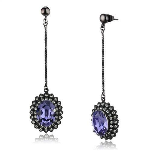 TK3073 - IP Black(Ion Plating) Stainless Steel Earrings with Top Grade Crystal  in Tanzanite-0