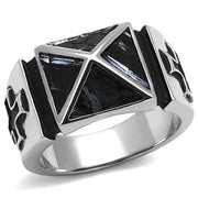 TK3075 - High polished (no plating) Stainless Steel Ring with Leather  in Jet-0