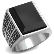 TK3076 - High polished (no plating) Stainless Steel Ring with Synthetic Onyx in Jet-0