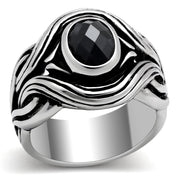 TK307 - High polished (no plating) Stainless Steel Ring with AAA Grade CZ  in Jet-0