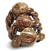 TK3081 - IP Coffee light Stainless Steel Ring with Semi-Precious Oligoclase in Multi Color-0