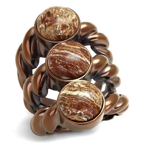 TK3081 - IP Coffee light Stainless Steel Ring with Semi-Precious Oligoclase in Multi Color-0