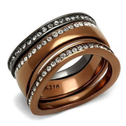TK3082 - IP Light Black & IP Light coffee Stainless Steel Ring with Top Grade Crystal  in Black Diamond-0